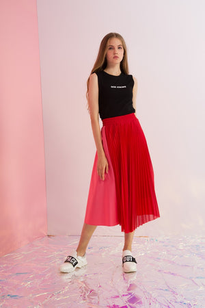 Pleated Mesh Paneled Maxi Skirt - AMENPAPA Fashion
