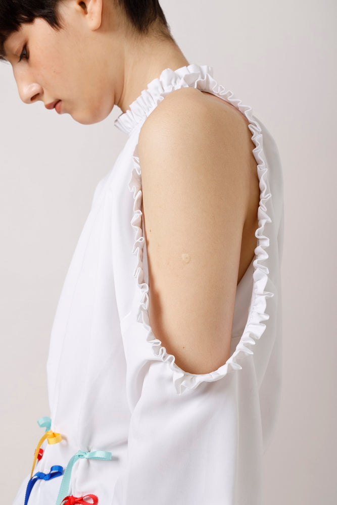 Streamers-Trimmed One Shoulder Cotton Poplin Top - AMENPAPA Fashion