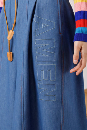 Belted AMEN Embroidered Wide Leg Pant - AMENPAPA Fashion