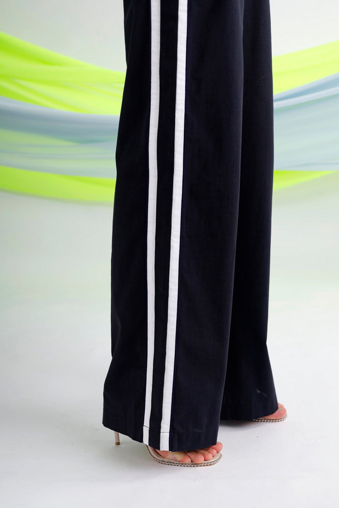 Belted striped linen wide-leg pants