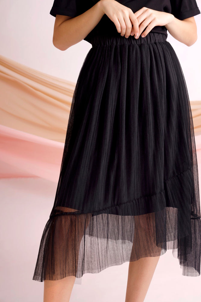 Asymmetric pleated tulle skirt